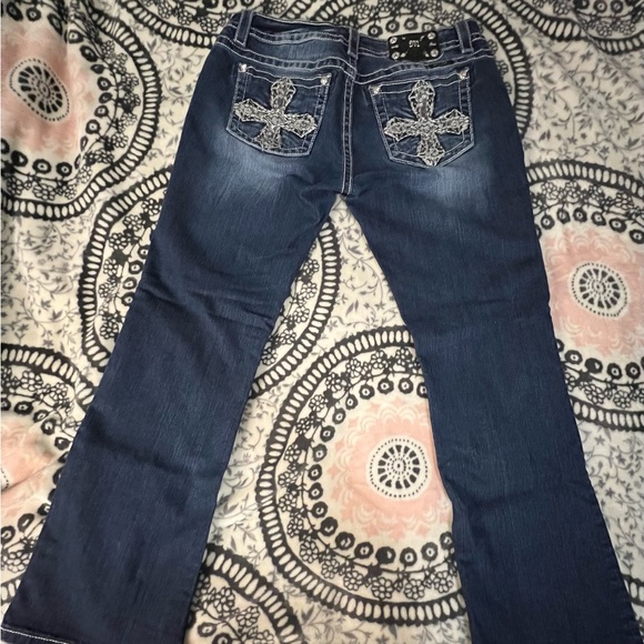 Miss Me Denim Boot Cut Jeans with Silver Cross Embellishments - Picture 3 of 5